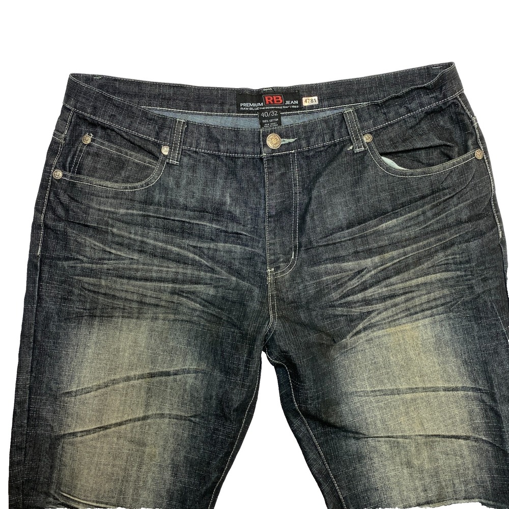 VINTAGE Premium RB Jeans Mens 40 Blue Denim Flap Y2K Pockets Hip Hop